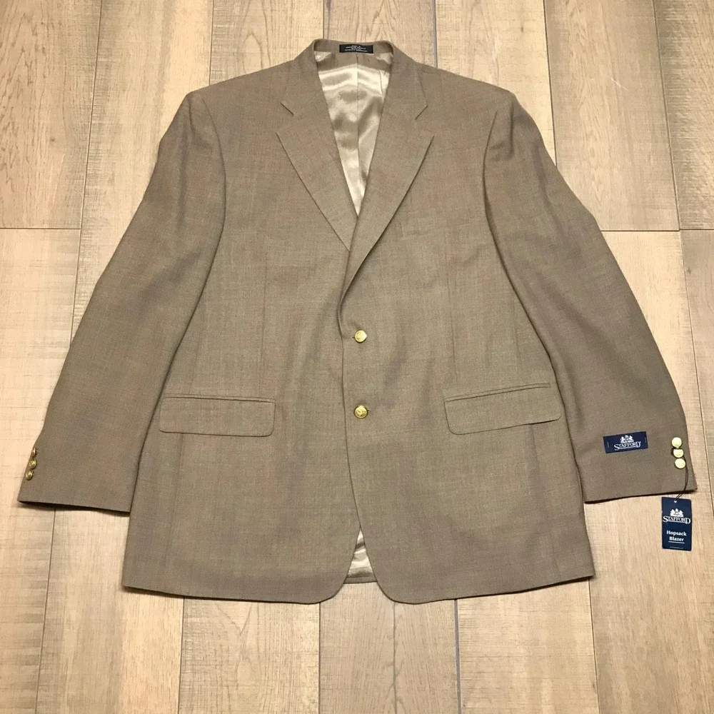 Stafford Hopsack Blazer Mens Size 46L Worsted Wool Blend Brown Sport Coat NEW